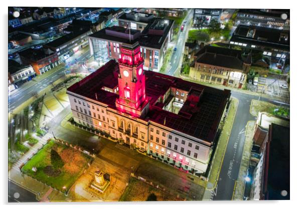 Barnsley Town Hall Night Acrylic by Apollo Aerial Photography