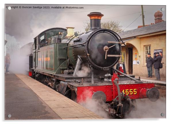 4555 steam train at Cranmore on the East Somerset Railway  Acrylic by Duncan Savidge