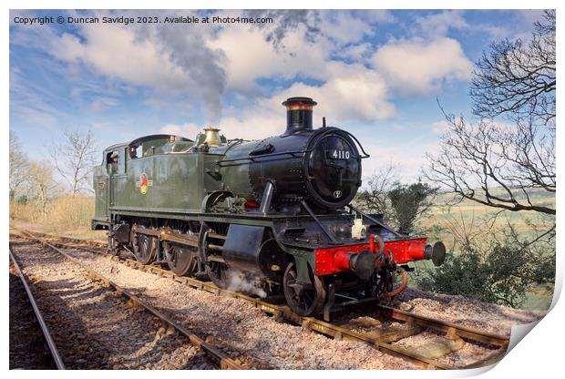 Large Prairie steam train 4110 returns to steam at Mendip Vale  Print by Duncan Savidge