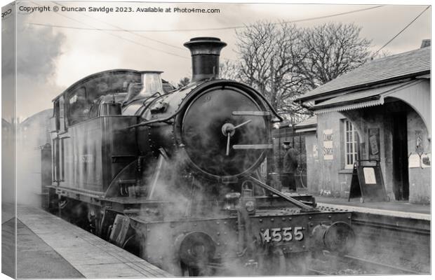 Large Praire 4555 in black and White at the Eat Somerset Railway  Canvas Print by Duncan Savidge