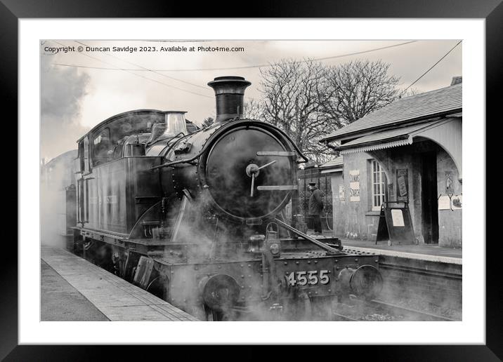 Large Praire 4555 in black and White at the Eat Somerset Railway  Framed Mounted Print by Duncan Savidge