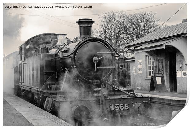 Large Praire 4555 in black and White at the Eat Somerset Railway  Print by Duncan Savidge