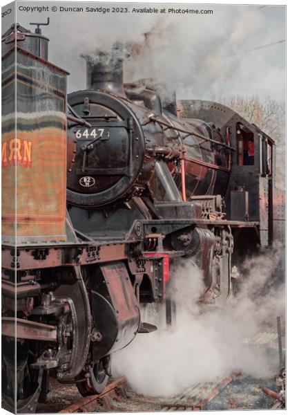 46447 steam train sat behind Large Prairie 4555 in an atmospheric shot Canvas Print by Duncan Savidge