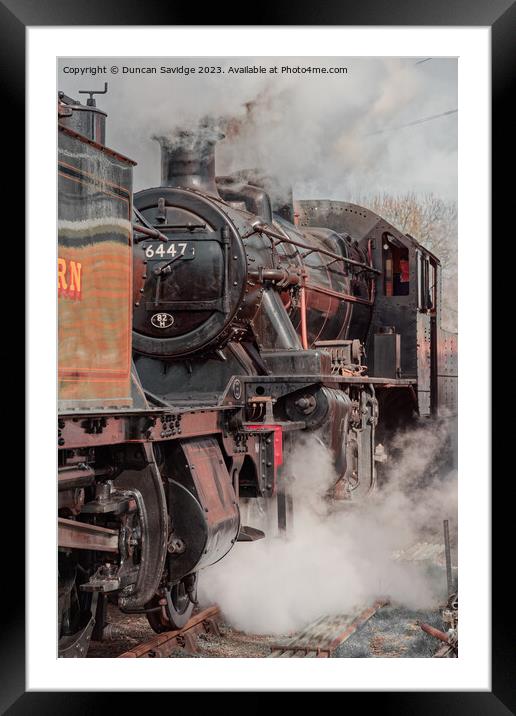 46447 steam train sat behind Large Prairie 4555 in an atmospheric shot Framed Mounted Print by Duncan Savidge