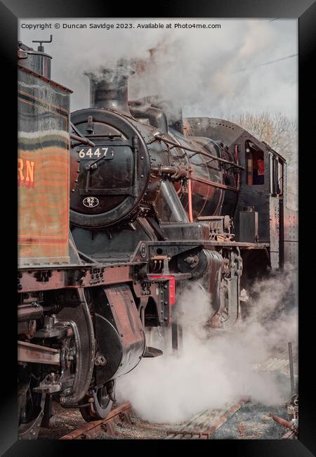 46447 steam train sat behind Large Prairie 4555 in an atmospheric shot Framed Print by Duncan Savidge