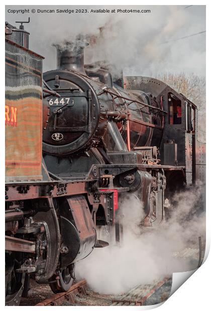 46447 steam train sat behind Large Prairie 4555 in an atmospheric shot Print by Duncan Savidge