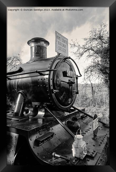 Large Prairie 4110 in black and white at Mendip Vale East Somerset Railway  Framed Print by Duncan Savidge