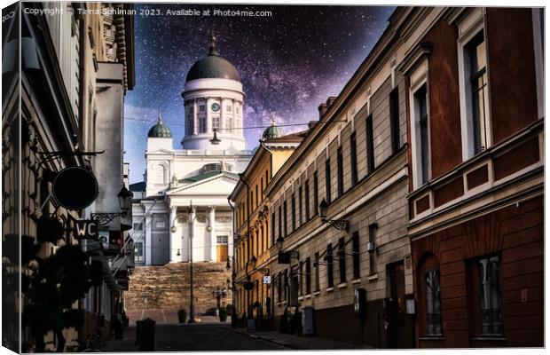 Helsinki Cathedral Dramatic Moonlight View Canvas Print by Taina Sohlman