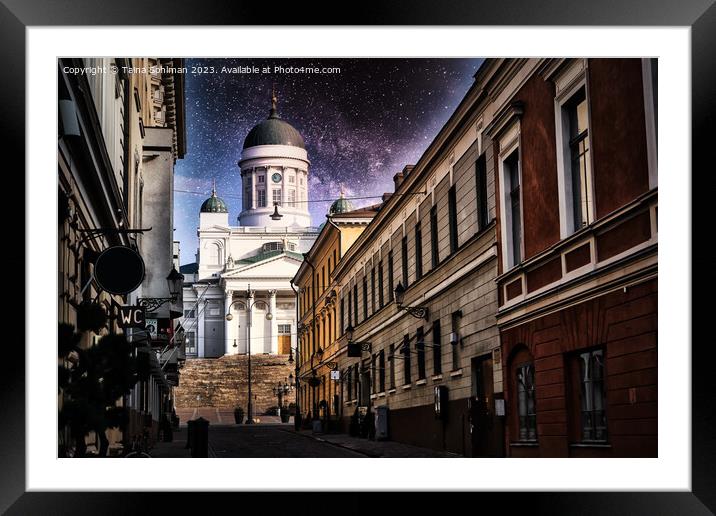 Helsinki Cathedral Dramatic Moonlight View Framed Mounted Print by Taina Sohlman