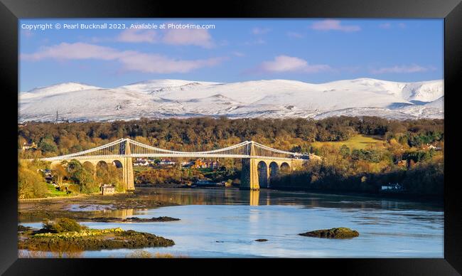 Menai Strait and Mountains from Anglesey Pano Framed Print by Pearl Bucknall