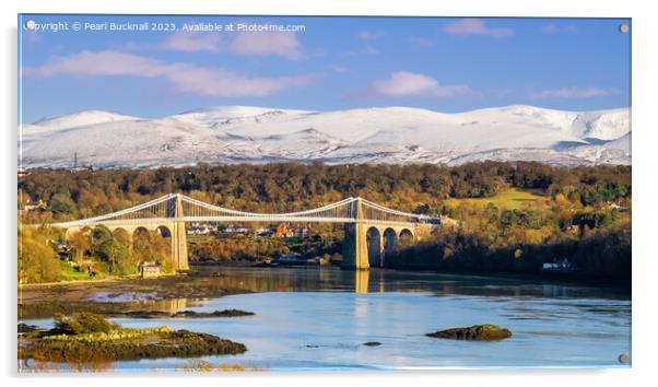 Menai Strait and Mountains from Anglesey Pano Acrylic by Pearl Bucknall