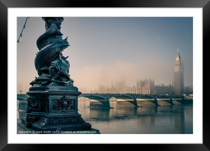 misty morning, westminster Framed Mounted Print by mark Smith