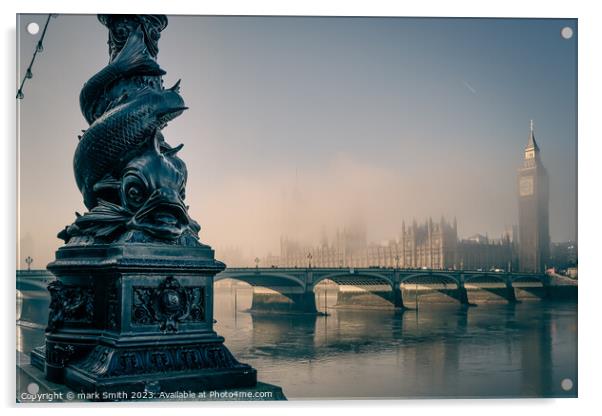 misty morning, westminster Acrylic by mark Smith
