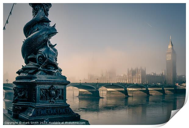 misty morning, westminster Print by mark Smith