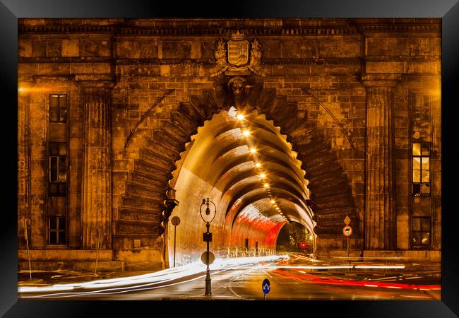 Buda Tunnel Under Castle Hill in Budapest at Night Framed Print by Artur Bogacki