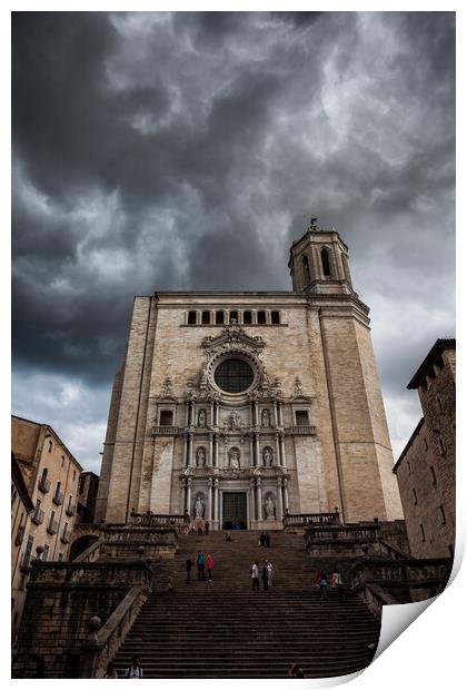 Stormy Sky Above Cathedral of Saint Mary of Girona Print by Artur Bogacki