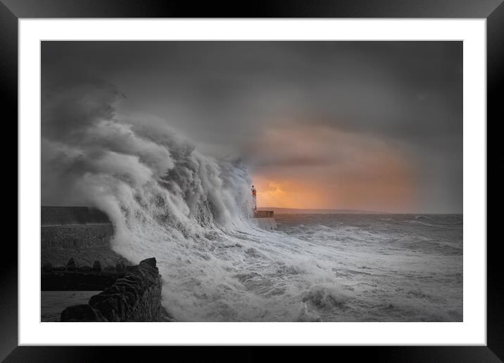 Porthcawl lighthouse during a storm Framed Mounted Print by Bryn Morgan