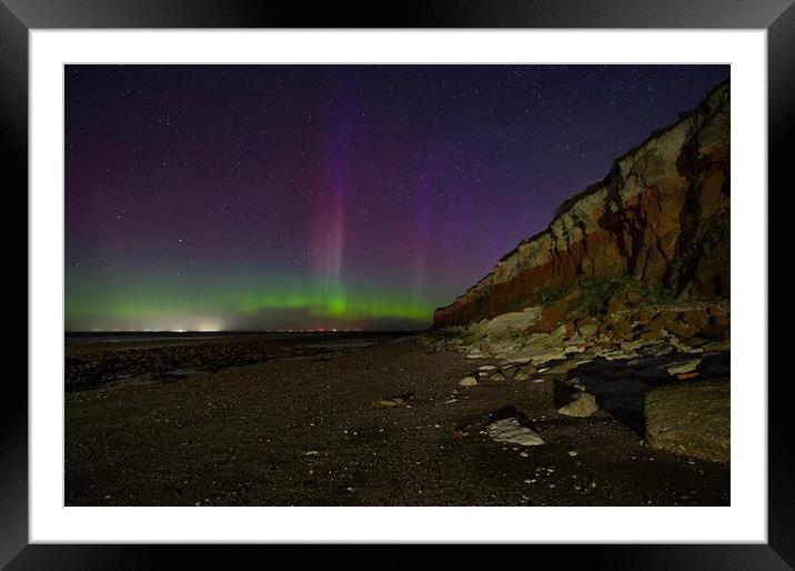 The Northern lights dancing over Hunstanton beach  Framed Mounted Print by Gary Pearson
