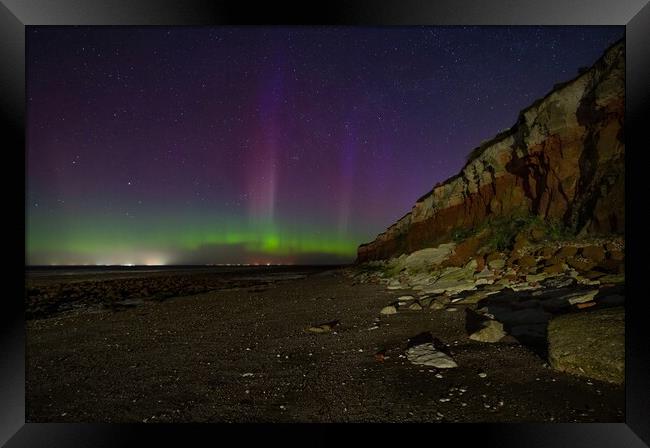 The Northern lights dancing over Hunstanton beach  Framed Print by Gary Pearson