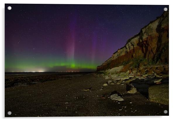 The Northern lights dancing over Hunstanton beach  Acrylic by Gary Pearson