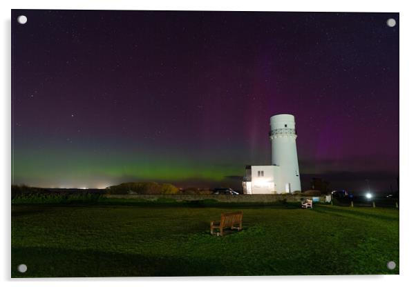 Northern lights over the old lighthouse at Hunstanton  Acrylic by Gary Pearson