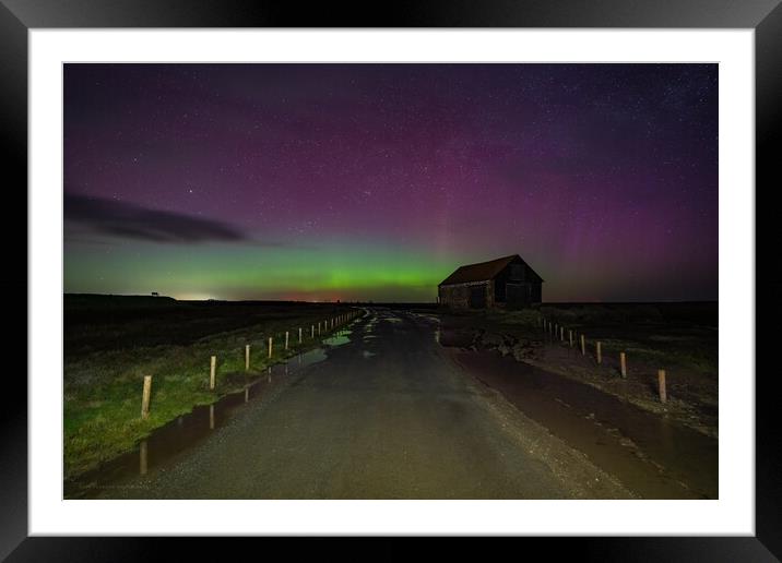 Northern lights over the old coal barn at Thornham  Framed Mounted Print by Gary Pearson
