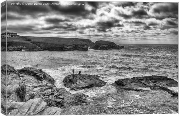 Dramatic Fishing at Treyarnon Canvas Print by Derek Daniel