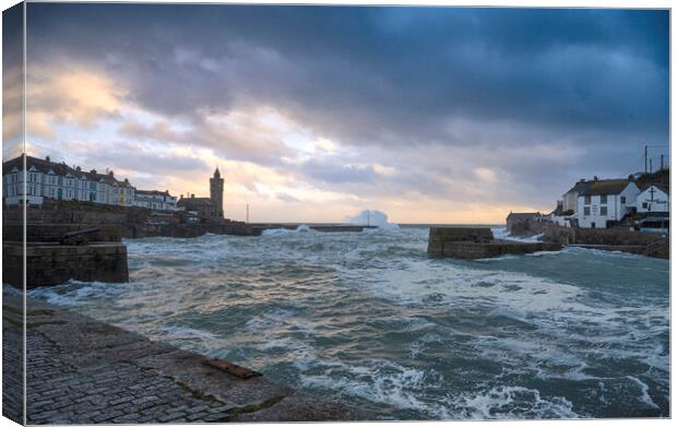 Porthleven clock tower,storm Canvas Print by kathy white