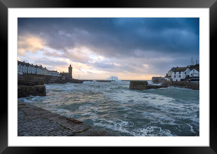 Porthleven clock tower,storm Framed Mounted Print by kathy white