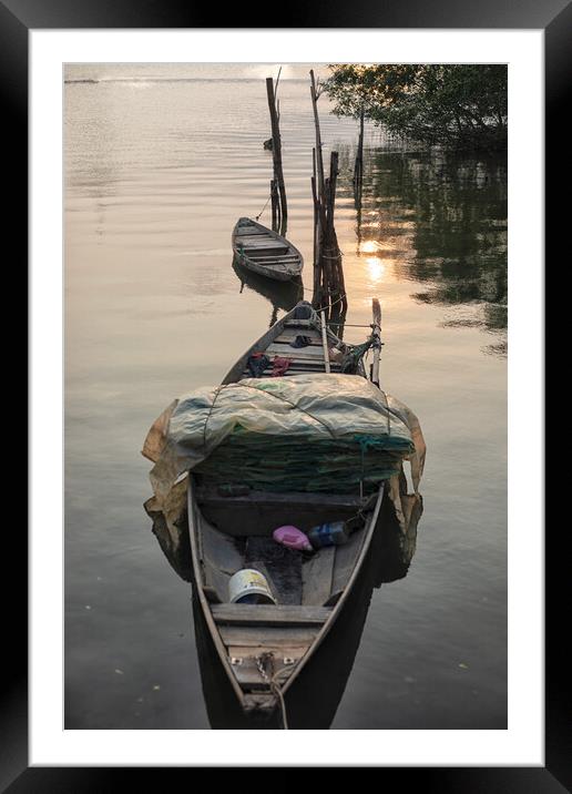 Canoes at sunset Framed Mounted Print by Jed Pearson