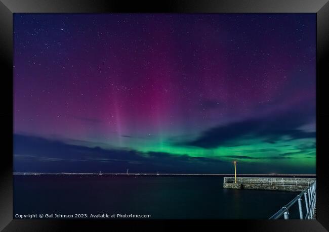 Aurora Borealis over holyhead Breakwater on the Isle of Anglesey Framed Print by Gail Johnson