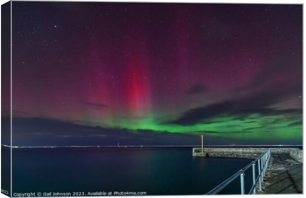 Aurora Borealis over holyhead Breakwater on the Isle of Anglesey Canvas Print by Gail Johnson