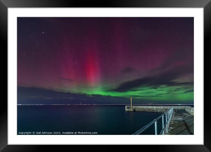 Aurora Borealis over holyhead Breakwater on the Isle of Anglesey Framed Mounted Print by Gail Johnson