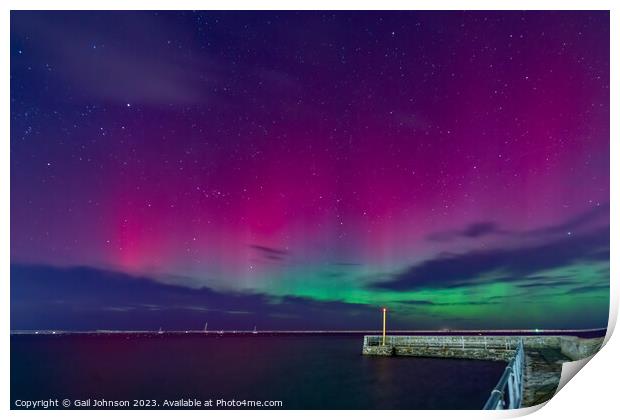 Aurora Borealis over holyhead Breakwater on the Isle of Anglesey Print by Gail Johnson
