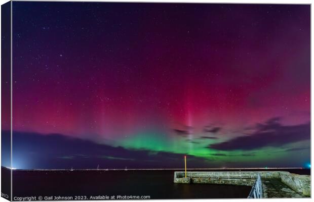 Aurora Borealis over holyhead Breakwater on the Isle of Anglesey Canvas Print by Gail Johnson