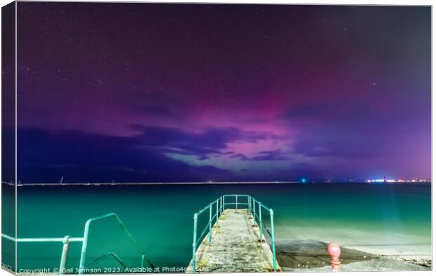 Aurora Borealis over holyhead Breakwater on the Isle of Anglesey Canvas Print by Gail Johnson