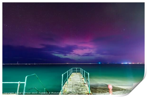 Aurora Borealis over holyhead Breakwater on the Isle of Anglesey Print by Gail Johnson