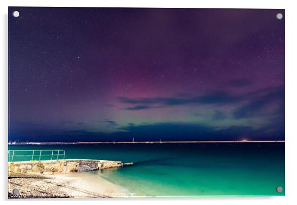 Aurora Borealis over holyhead Breakwater on the Isle of Anglesey Acrylic by Gail Johnson