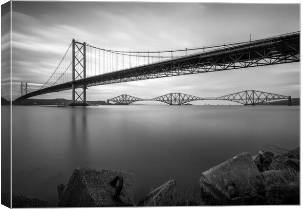 The Forth Bridges in Black and White  Canvas Print by Anthony McGeever