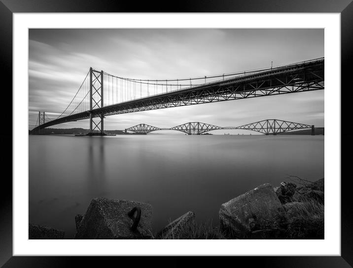 The Forth Bridges in Black and White  Framed Mounted Print by Anthony McGeever