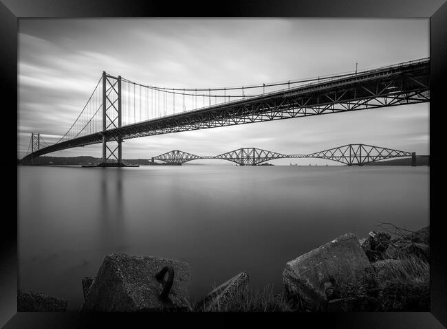 The Forth Bridges in Black and White  Framed Print by Anthony McGeever