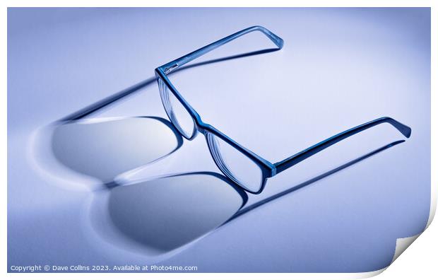 Artistic blue toned pair of blue glasses with shadows Print by Dave Collins