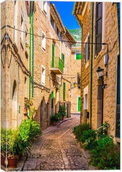 idyllic mediterranean street, Village Canvas Print by Alex Winter