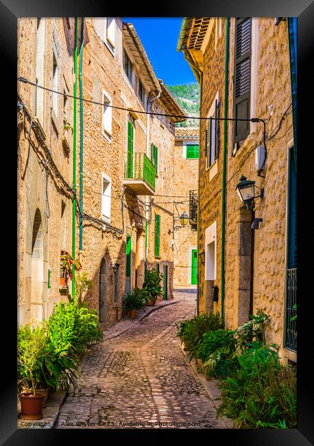 idyllic mediterranean street, Village Framed Print by Alex Winter