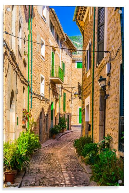 idyllic mediterranean street, Village Acrylic by Alex Winter