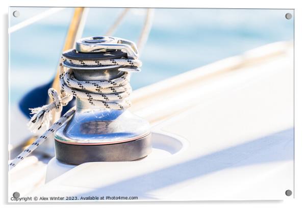 Close-up of winch with nautical rope on boat deck Acrylic by Alex Winter