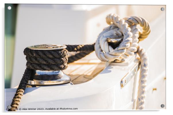 Close-up of cleat and nautical rope Acrylic by Alex Winter