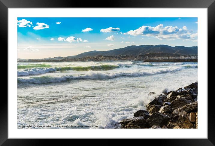 Wavy seascape with beautiful light  Framed Mounted Print by Alex Winter