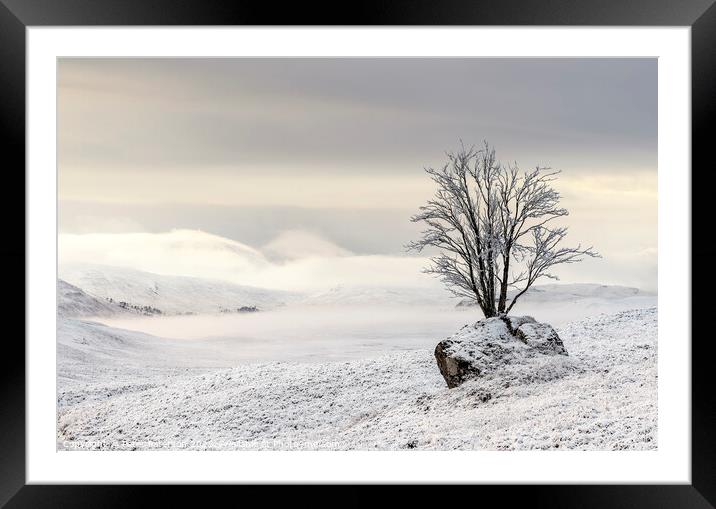 Misty Snow Scene looking towards Loch Tulla Scotla Framed Mounted Print by Peter Paterson