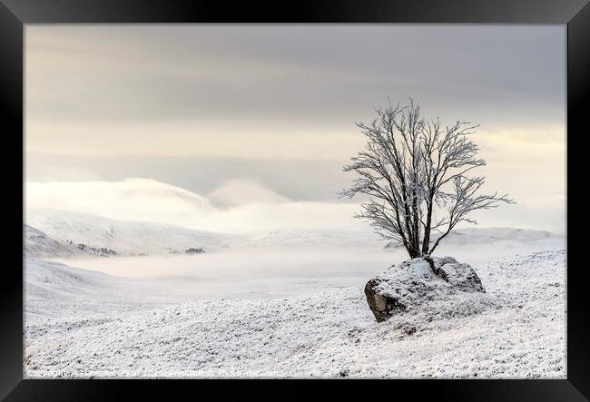 Misty Snow Scene looking towards Loch Tulla Scotla Framed Print by Peter Paterson